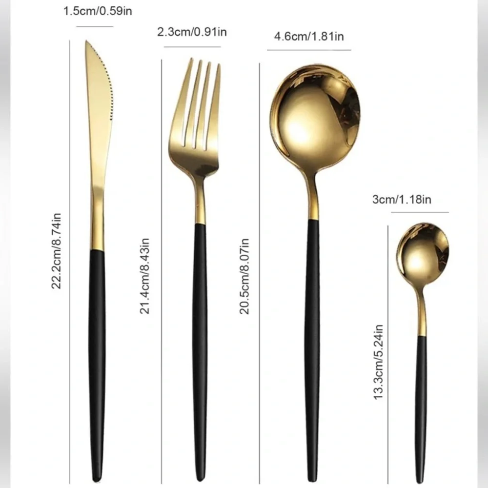 24 pcs Goldblack Stainless Steel Cutlery Set,Stainless Steel Cutlery, Portuguese